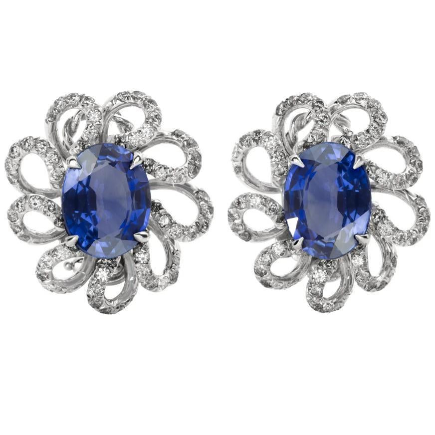 Oval Cut Blue Sapphire And Diamonds 5.50 Ct Studs Earring - Gemstone Earring-harrychadent.ca