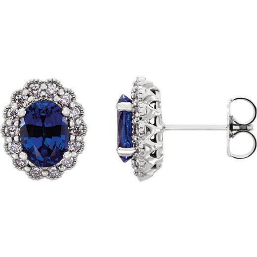 Oval Cut Ceylon Sapphire Women Studs Earring 4.40 Carats White Gold - Gemstone Earring-harrychadent.ca