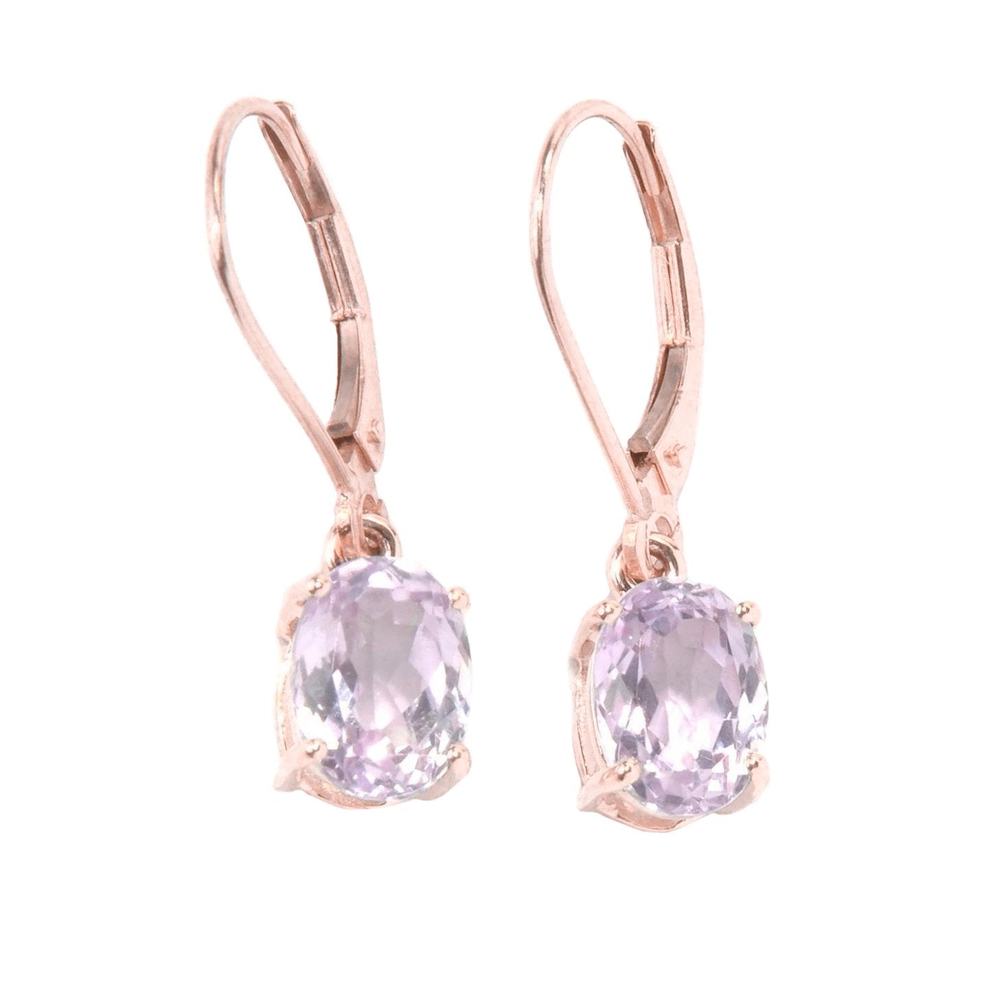 Oval Cut Pink Kunzite Lady Dangle Earrings Rose Gold 14K 26 Ct - Gemstone Earring-harrychadent.ca