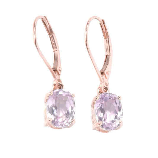 Oval Cut Pink Kunzite Lady Dangle Earrings Rose Gold 14K 26 Ct - Gemstone Earring-harrychadent.ca