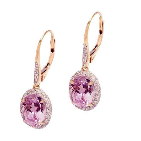 Oval Cut Pink Kunzite With Diamond Dangle Earring 12.56 Carats - Gemstone Earring-harrychadent.ca