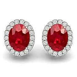 Oval Cut Red Ruby & Diamond Lady Stud 4.50 Carats Earrings New - Gemstone Earring-harrychadent.ca