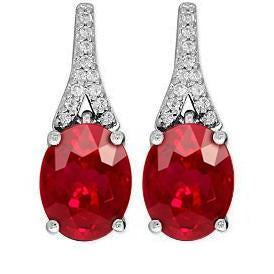 Oval Cut Red Ruby With Round Diamond Stud Earring White Gold 9.60 Ct - Gemstone Earring-harrychadent.ca