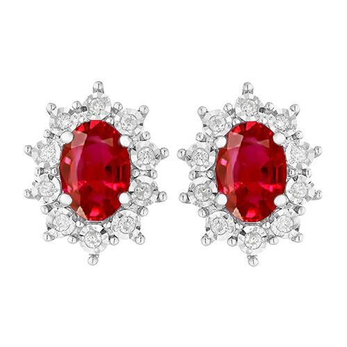 Oval Cut Ruby 5.10 Carats Gemstone Cluster Stud Halo Earrings - Gemstone Earring-harrychadent.ca