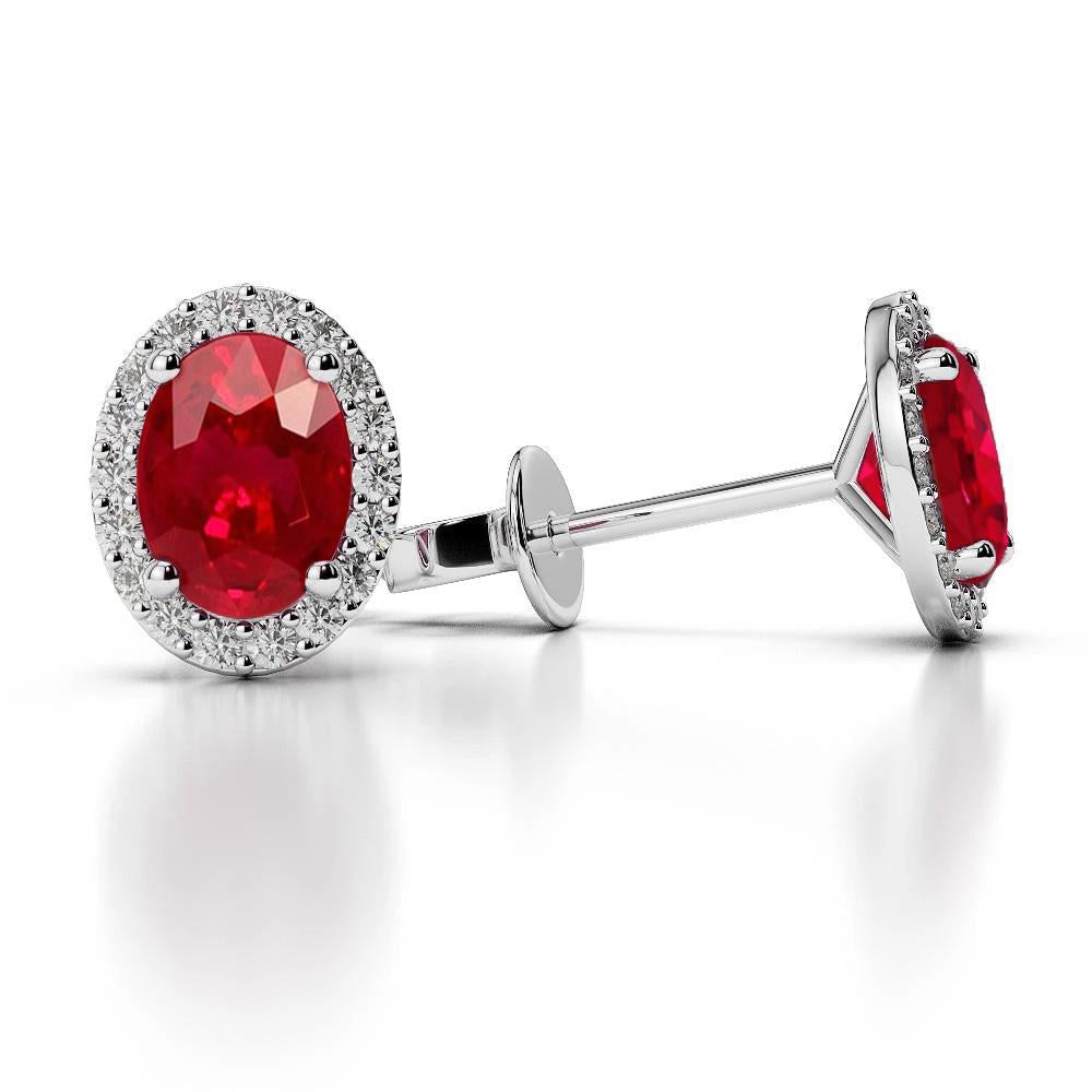 Oval Cut Ruby With Diamond 5.90 Carats Stud Earrings White Gold 14K - Gemstone Earring-harrychadent.ca