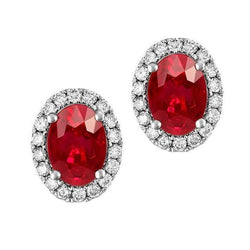 Oval Cut Ruby With Natural Earth Mined Diamonds 4.50 Carats Stud Earrings White Gold 14K