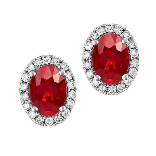 Oval Cut Ruby With Diamonds 4.50 Carats Stud Earrings White Gold 14K - Gemstone Earring-harrychadent.ca