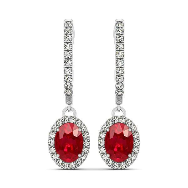 Oval Cut Ruby With Round Diamonds 7.50 Ct Dangle Earrings Gold 14K - Gemstone Earring-harrychadent.ca