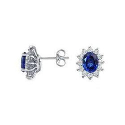 Oval Cut Sri Lanka Blue Sapphire And Natural Earth Mined Diamonds Studs 5.40 Carats