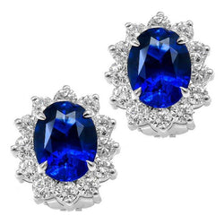 Oval Cut Sri Lankan Sapphire And Natural Earth Mined Diamond Stud Earring 4.50 Ct