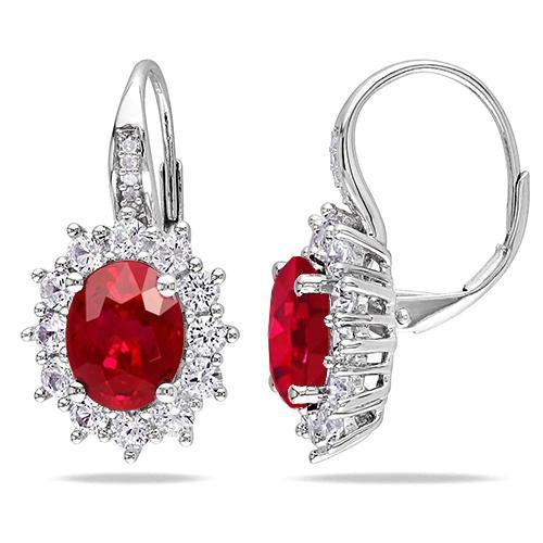 Oval Ruby And Diamonds 7.50 Ct Dangle Earrings 14K White Gold - Gemstone Earring-harrychadent.ca