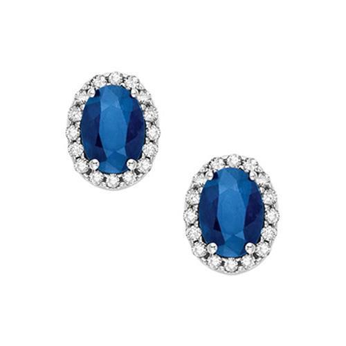 Oval Sapphire Diamonds Stud Earring 4.60 Carats White Gold 14K - Gemstone Earring-harrychadent.ca