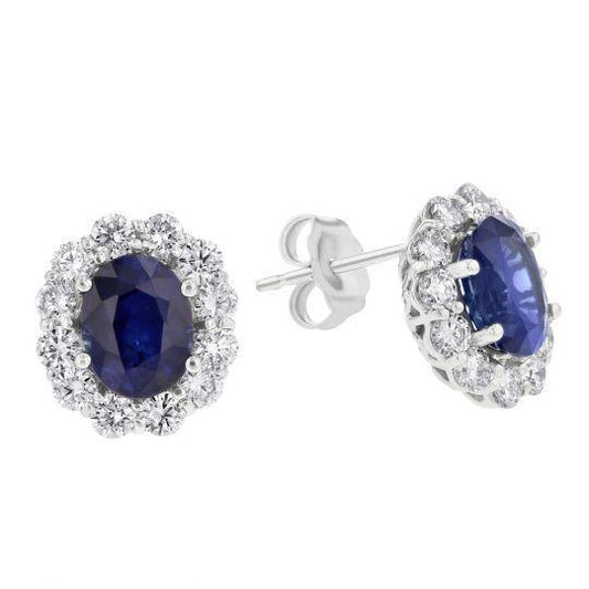 Oval Sapphire With Diamonds 5.70 Ct. Studs Earrings White Gold - Gemstone Earring-harrychadent.ca