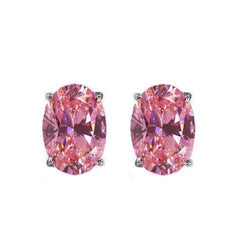 Oval Shape Pink Sapphire 3 Ct Lady Studs Earrings White Gold 14K