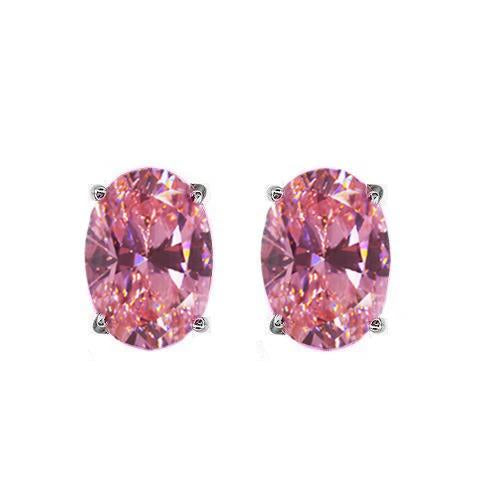 Oval Shape Pink Sapphire 3 Ct Lady Studs Earrings White Gold 14K - Gemstone Earring-harrychadent.ca