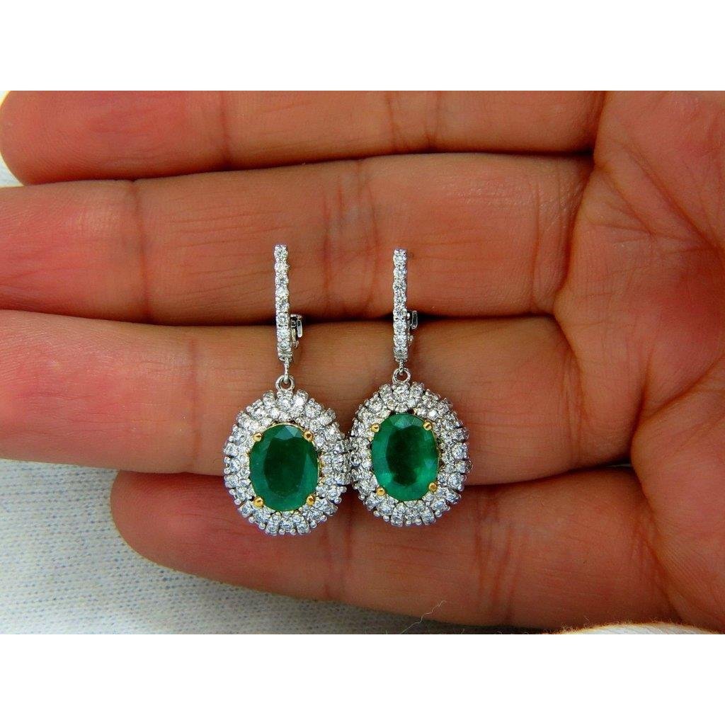 Oval Shaped Green Emerald With Diamond Dangle Earring 5.04 Carats - Gemstone Earring-harrychadent.ca