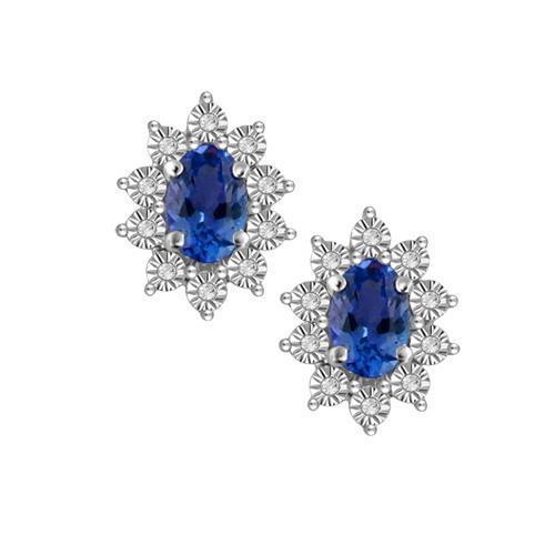 Oval Sri Lanka Sapphire Round Diamond Cluster Stud Earring 5 Ct WG 14K - Gemstone Earring-harrychadent.ca