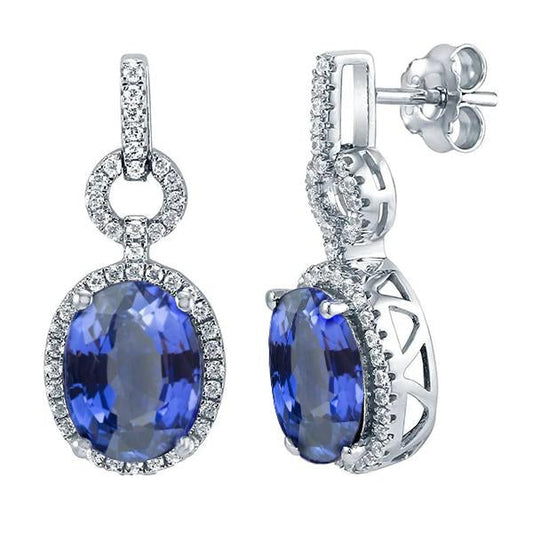 Oval Sri Lanka Sapphire With Diamond Dangle Earrings 5.50 Ct - Gemstone Earring-harrychadent.ca