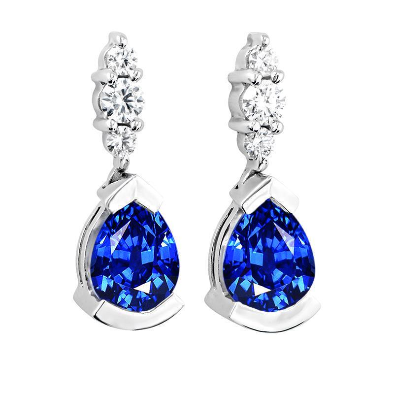 Pear And Round Cut Ceylon Sapphire With Diamonds Earrings 4.60 Ct - Gemstone Earring-harrychadent.ca