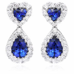 Pear Blue Sapphire Natural Earth Mined Diamond Dangle Earring White Gold 14K 4.08 Ct.