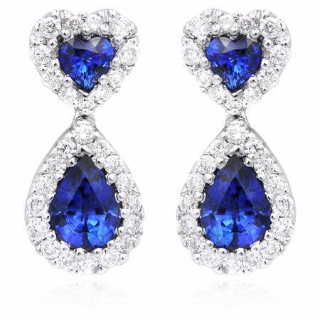 Pear Blue Sapphire Diamond Dangle Earring White Gold 14K 4.08 Ct. - Gemstone Earring-harrychadent.ca