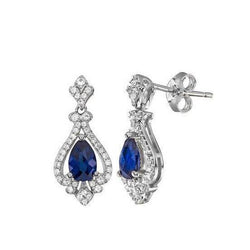 Pear Blue Sapphire Jewelry Diamond Stud Earring Gold Jewelry 2.62 Ct.