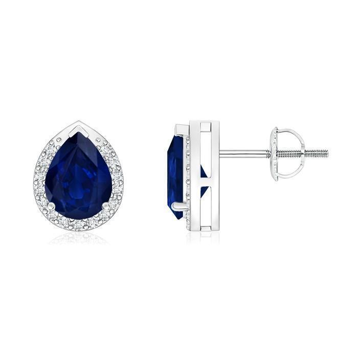 Pear Ceylon Blue Sapphire Round Diamond Stud Earring 2.80 Carat WG 14K - Gemstone Earring-harrychadent.ca