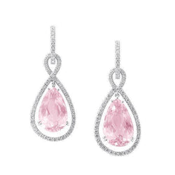 Pear Cut Kunzite 32 Carats Natural Earth Mined Diamond Drop Dangle Earring White Gold