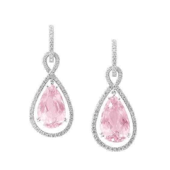 Pear Cut Kunzite 32 Carats Diamond Drop Dangle Earring White Gold - Gemstone Earring-harrychadent.ca