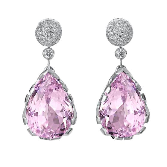 Pear Cut Kunzite And Round Diamond Dangle Earring 8.70 Carat WG 14K - Gemstone Earring-harrychadent.ca