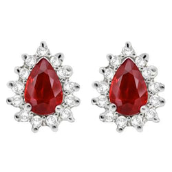 Pear Cut Red Ruby Gemstone With Natural Earth Mined Diamond 3.80 Carats Stud Earring