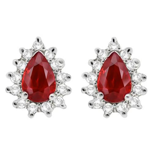 Pear Cut Red Ruby Gemstone With Diamond 3.80 Carats Stud Earring - Gemstone Earring-harrychadent.ca