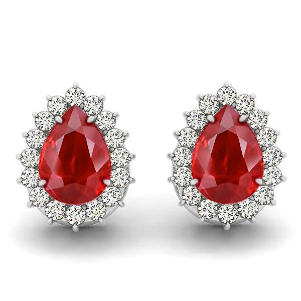 Pear Cut Ruby And Round Diamond 7.50 Carats Stud Halo Earrings - Gemstone Earring-harrychadent.ca