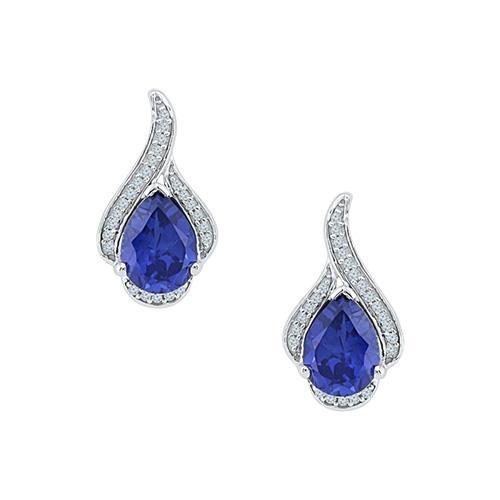 Pear Cut Sri Lanka Sapphire Diamonds 3.48 Ct Studs Earring White Gold 14K - Gemstone Earring-harrychadent.ca