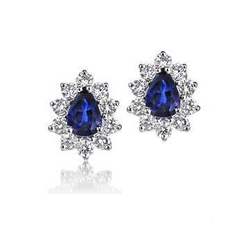 Pear Cut Sri Lankan Sapphire Halo Diamond Stud Earring  5.0 Ct. WG 14K - Gemstone Earring-harrychadent.ca