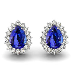 Pear Cut Tanzanite With Round Diamonds 6.50 Carats Stud Earrings