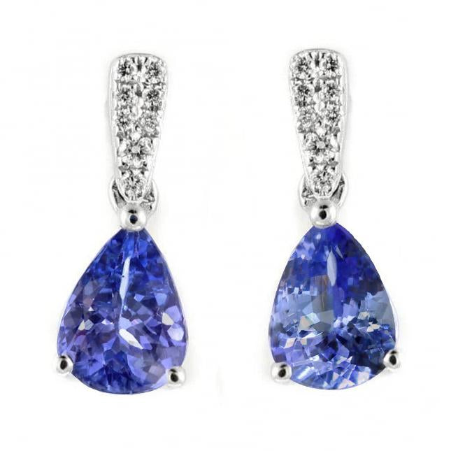 Pear Cut Tanzanite With Round Diamonds 6 Ct Dangle Earrings Gold 14K - Gemstone Earring-harrychadent.ca