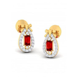Pear Shape Stud Earrings 4.10 Carats Ruby & Natural Earth Mined Diamonds Yellow Gold 14K