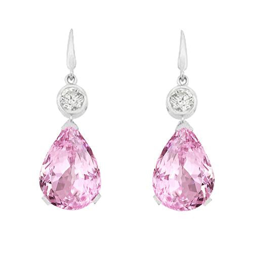 Pink Kunzite And Diamond Dangle Earring 10.40 Carats White Gold 14K - Gemstone Earring-harrychadent.ca