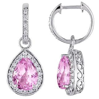 Pink Kunzite And Diamond Hoop Dangle Ladies Earring 20.50 Carats - Gemstone Earring-harrychadent.ca