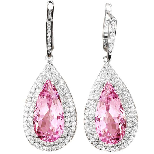 Pink Kunzite And Diamond Lady Dangle Earring Fine Gold Jewelry 11.66 Ct - Gemstone Earring-harrychadent.ca