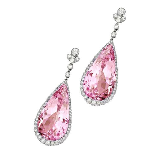 Pink Kunzite Diamond Dangle Women Earring White Gold 14K 37 Ct - Gemstone Earring-harrychadent.ca