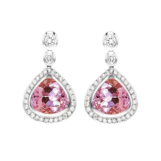Pink Kunzite With Diamond Dangle Earrings 23.50 Carat White Gold 14K - Gemstone Earring-harrychadent.ca