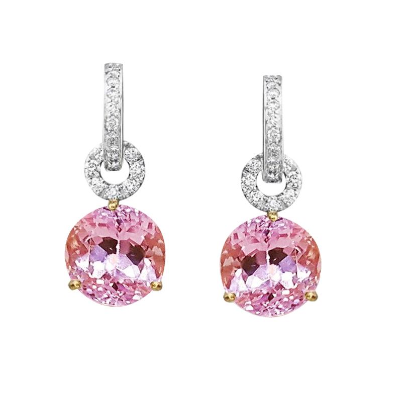 Pink Kunzite With Diamond Dangle Woman Earrings 21 Ct White Gold 14K - Gemstone Earring-harrychadent.ca