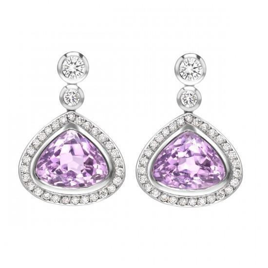 Pink Kunzite With Diamonds 23.50 Ct Dangle Earrings White Gold 14K - Gemstone Earring-harrychadent.ca