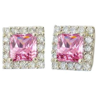 Pink Sapphire 5 Carats Ladies Stud Halo Earrings White Gold 14K - Gemstone Earring-harrychadent.ca