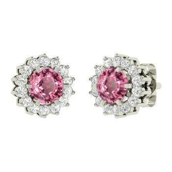 Pink Sapphire With Diamonds 4.60 Carats Studs Earrings White Gold - Gemstone Earring-harrychadent.ca