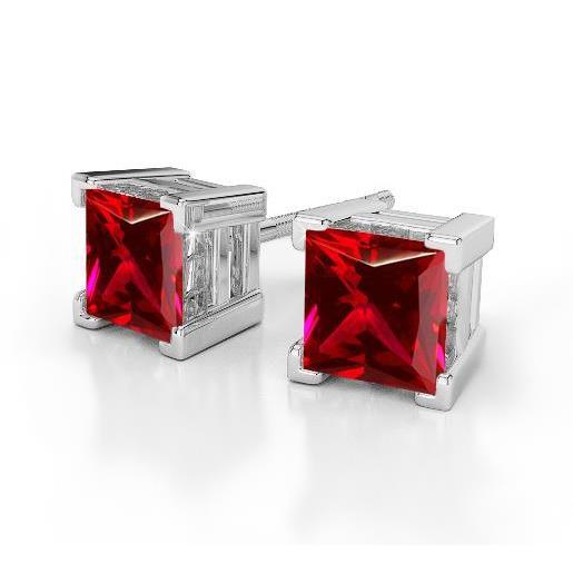 Princess Cut 10 Ct Prong Set Ruby Studs Earrings White Gold 14K - Gemstone Earring-harrychadent.ca