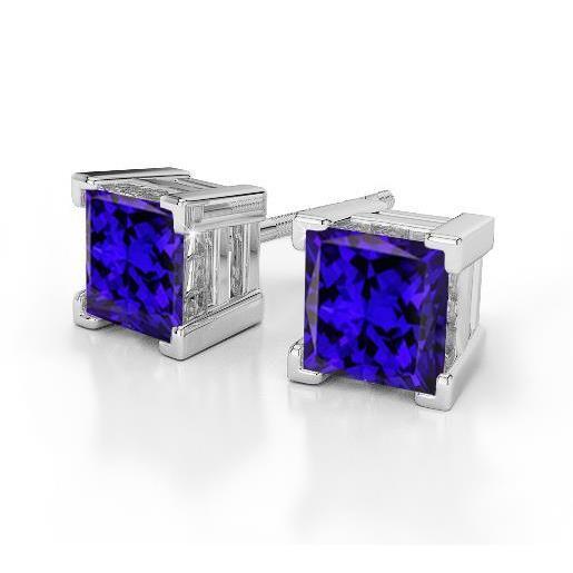 Princess Cut 8 Ct Blue Tanzanite Studs Earrings 14K White Gold New - Gemstone Earring-harrychadent.ca