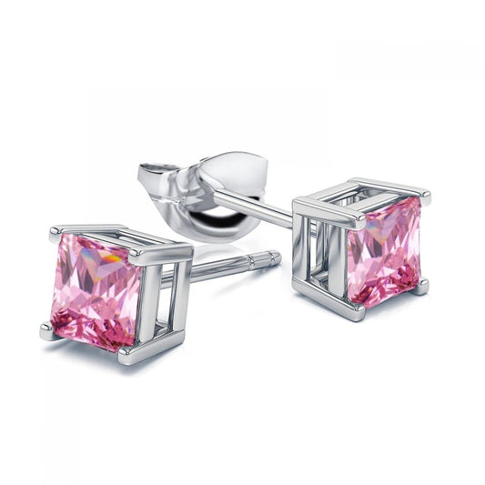 Princess Cut Prong Set 4 Ct Pink Sapphire Studs Earrings White Gold - Gemstone Earring-harrychadent.ca